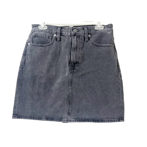 Madewell Women Dark Gray Rigid Denim ALine Mini Skirt 27 Cotton Classic Academia - Picture 1 of 12